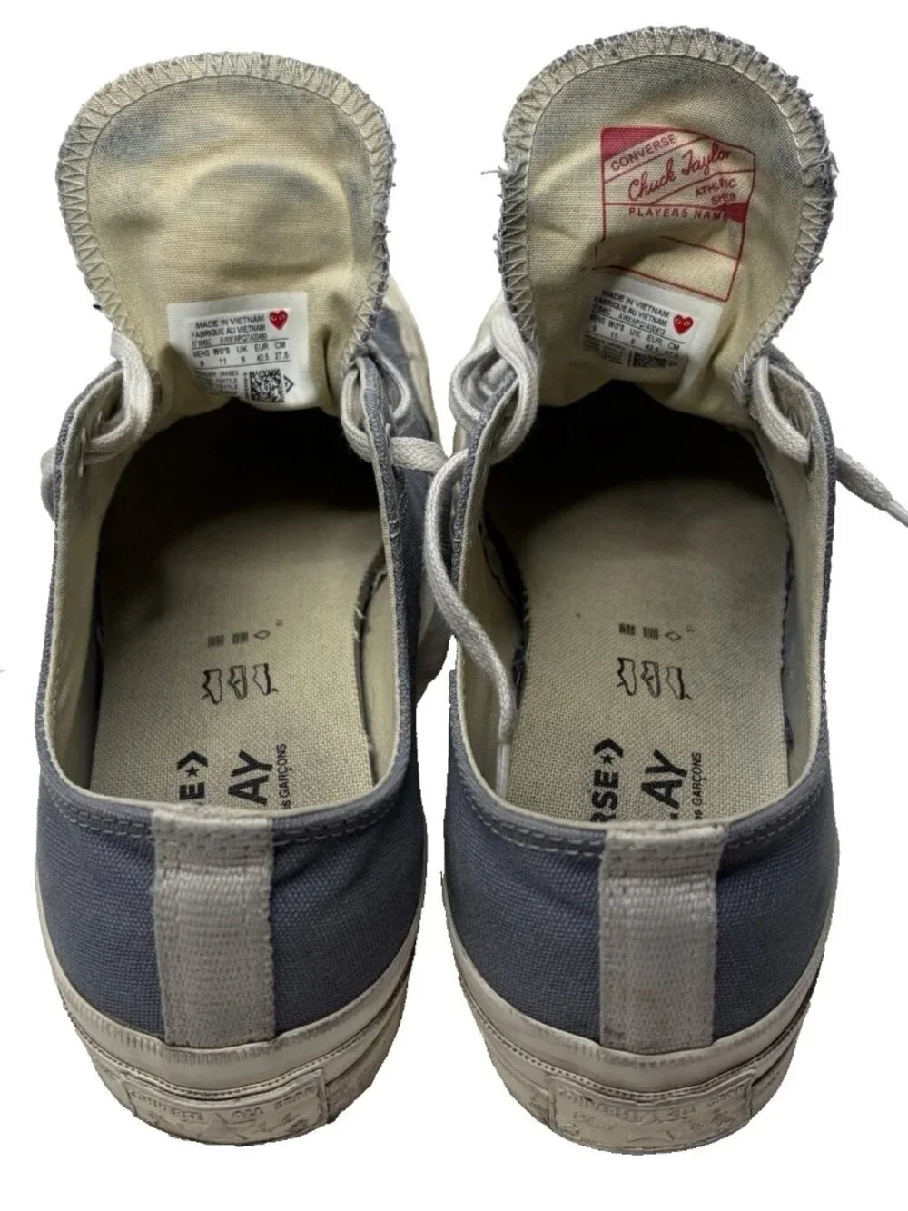 Converse X Comme des Garçons Play Sneakers Mens Size 9 Chuck 70 Low Steel Gray - Picture 7 of 10